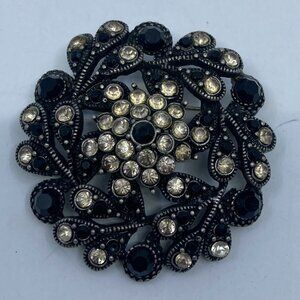 Vtg Coro ? white/black rhinestone crystal mourning brooch
